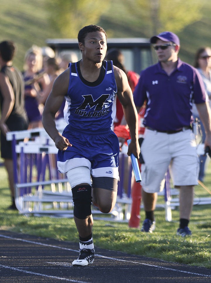 &lt;p&gt;Mission's Leondre Bolen takes off on his leg of the 1600-meter relay at the Lake County meet last Tuesday.&lt;/p&gt;