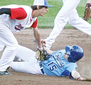 &lt;p&gt;Ryan Huffman caught stealing second vs. Missoula Pioneers during first game of Wood Bat Tournament Friday evening.&lt;/p&gt;