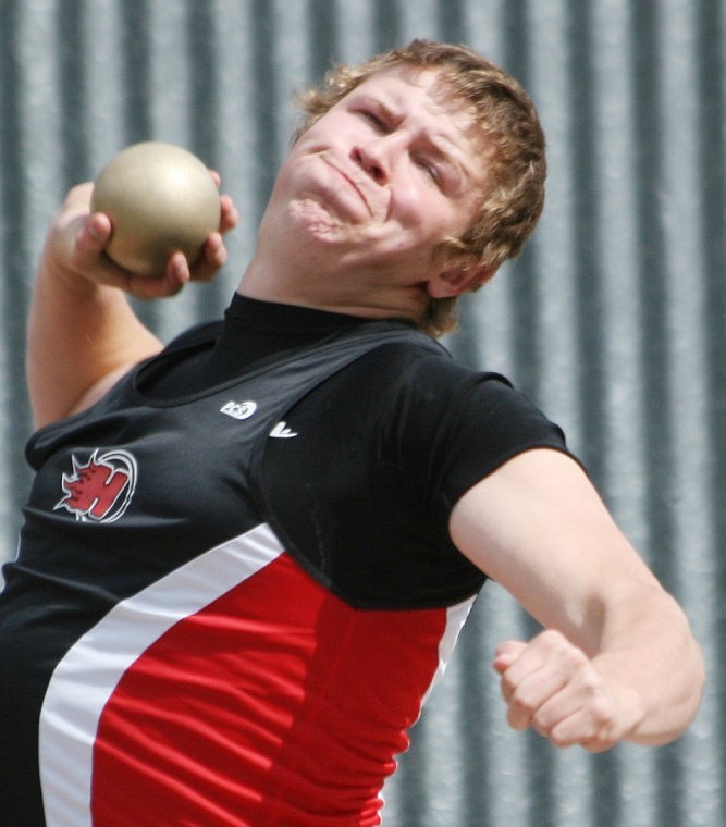 Cody Hoff hurls the shot put at Noxon last Thursday.