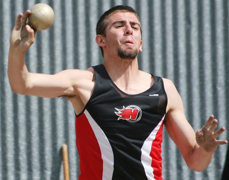 Reiley Winebrenner throws the shot put at Noxon on Thursday.