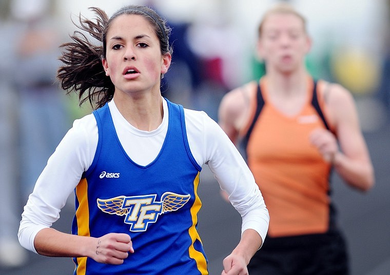 Thompson Falls' Beca Gunderson competes in the girls 3200 at the Archie Roe Track Meet on Saturday in Kalispell. Gunderson finished with a time of 13.23.63.