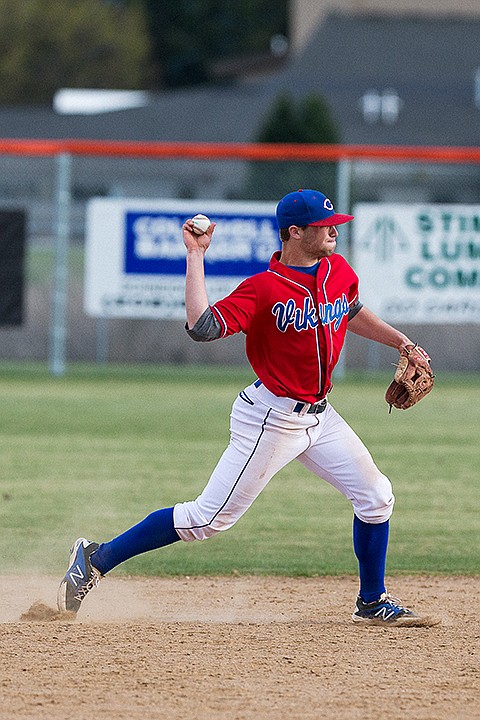 <p>SHAWN GUST/Press Nick Nyquist throws the ball to first base after fielding a grounder during a recent game.</p>