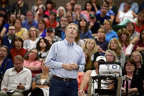 &lt;p&gt;Derek Kohles gives the Coeur d'Alene Education Association's presentation on their understanding of the Coeur d'Alene School Board budget during a negotiations meeting Tuesday at Woodland Middle School.&lt;/p&gt;