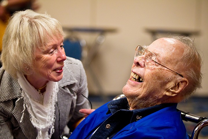 &lt;p&gt;JoAnn Nelson gives Amidee &quot;Ace&quot; Walden a laugh Friday after a Coeur d'Alene Rotary Club meeting where he was recognized just days before his 103rd birthday.&lt;/p&gt;