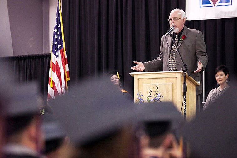 &lt;p&gt;Daily Inter Lake Publisher Rick Weaver gives the commencement speech Friday evening during the 2014 Flathead Valley Community College graduation ceremony in the Trade Center at the Flathead Valley Fairgrounds in Kalispell. (Patrick Cote/Daily Inter Lake)&lt;/p&gt;