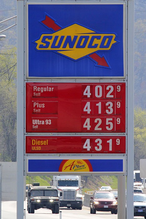 &lt;p&gt;In a Sunday, April 15, 2012 photo, gasoline prices are posted at the Midway Plaza on the Pennsylvania Turnpike in Bedford, Pa. U.S. consumer prices were flat last month as cheaper gas offset modest increases for food, clothing and housing. The data indicate that inflation remains in check. The Labor Department says the seasonally adjusted consumer price index was unchanged in April, after a 0.3 percent gain in March. (AP Photo/Gene J. Puskar)&lt;/p&gt;