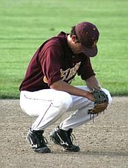Moses Lake pitcher, Josh Munoz, reacts after being pulled from the seventh inning in game one Friday after allowing three runs in an eight-run inning by the Pasco Bulldogs to officially knock the Chiefs from the play-offs at Larson Field Friday.<br>Brad Redford/Columbia Basin Herald