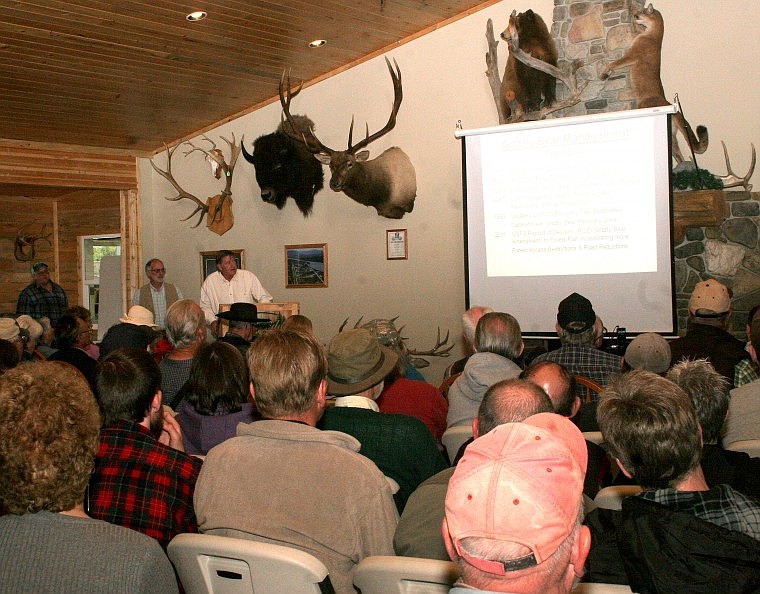 &lt;p&gt;Attendees of the May 10 Town Hall Meeting in Trout Creek listen to biologist Paul Fielder give his presentation about bear habitat acreage.&#160;&lt;/p&gt;