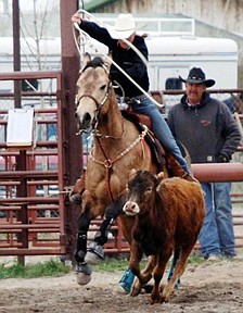 Jessica Read competes in the calf-roping competition.