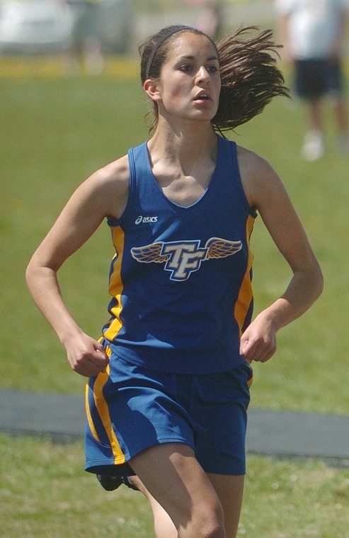 Beca Gunderson competes at the District Track Meet in Bigfork.