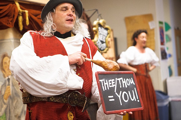 &lt;p&gt;Patrick Cote/Daily Inter Lake Shakespeare in the Schools company manager Mark Kuntz explains the meaning of old english during a performance at Mulldown Elementary Tuesday afternoon. Tuesday, May 8, 2012 in Whitefish, Montana.&lt;/p&gt;
