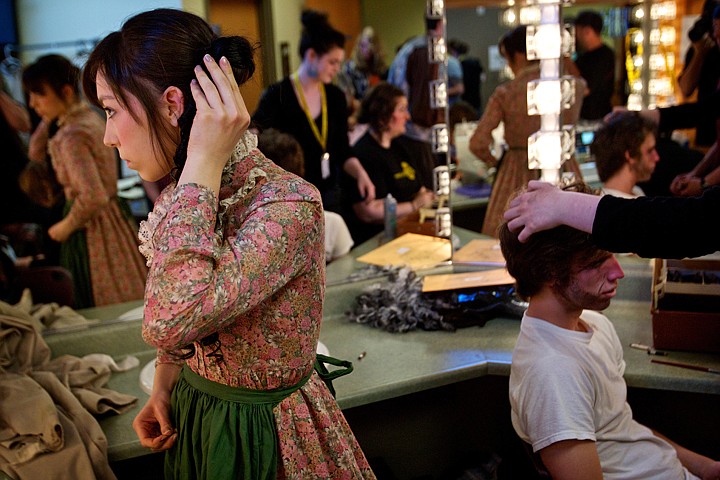 &lt;p&gt;JEROME A. POLLOS/Press Lexi Ellenbecker attaches hair extensions in the dressing room at the Kroc Center before the start of rehearsals Wednesday for the Christian Youth Theater production of &quot;The Adventures of Tom Sawyer.&quot; The performances open Friday and run through May 30 highlighting more than 100 local children in the cast and crew who participated in CYT-North Idaho's spring session of theater arts classes.&lt;/p&gt;