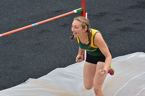 &lt;p&gt;Alice Wilde reacts to clearing her personal best height of 4-10 and qualifying for the State A meet.&lt;/p&gt;