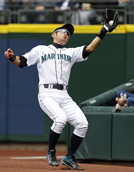 &lt;p&gt;Seattle Mariners right fielder Ichiro Suzuki snags a foul ball from Texas Rangers' Nelson Cruz for an out in the second inning of a baseball game on Wednesday, May 23, 2012, in Seattle. (AP Photo/Elaine Thompson)&lt;/p&gt;