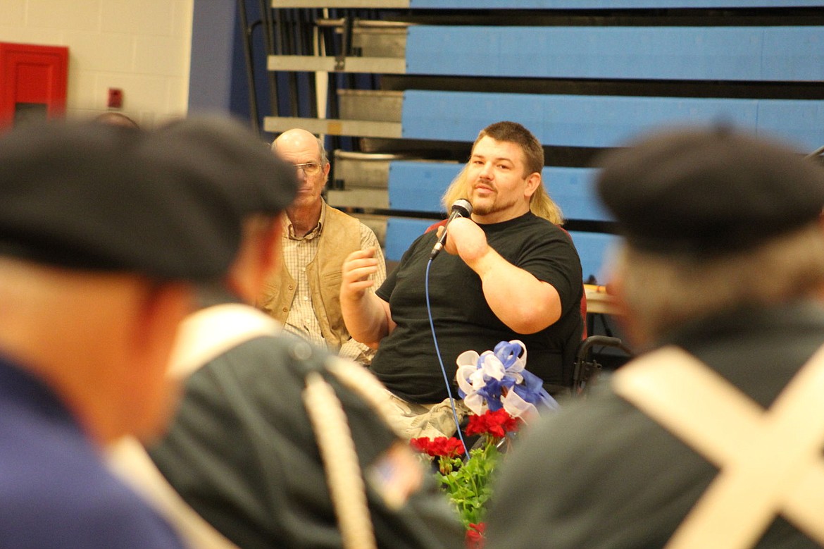 <p>Tomy Parker, from Ronan, was a guest speaker at the Veterans Appreciation luncheon held in Superior on Armed Forces Day. Parker lost his legs and hand in an IED blast in Afghanistan while serving in the Marines.</p>