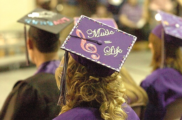 Kristi Fullerton shows her personality on her cap during Charlo's graduation.