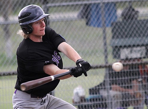 Rockies' Ryan Anderson squares up on the ball during their game against Great Falls.