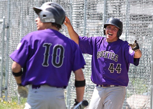 The Rockies Eneas Inmee celebrates after a Mission Valley score.