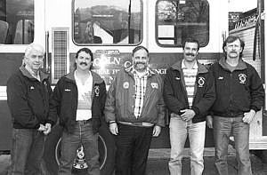 &lt;p&gt;Retired fire chief Ken Preston aned second assistant chief Marc McGill join newly-elected fire chief Tom Wood, first assistant chief Charlie Comer and second assistant chief Bill Watt. Photo from the April 21, 1995, files of The Western News.&lt;/p&gt;