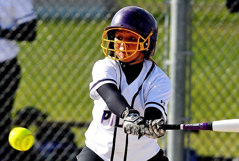 Polson's Staci Benson takes a swing at a pitch against Columbia Falls on May 7.