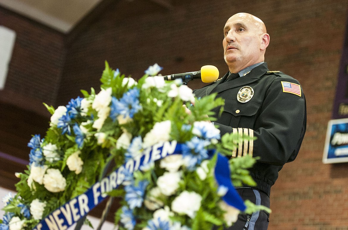 &lt;p&gt;Tribal Police Chief Craige Couture gives a presentation to the crowd of police officers, families, and parade watchers about the importance of supporting law enforcement officer in communities.&lt;/p&gt;