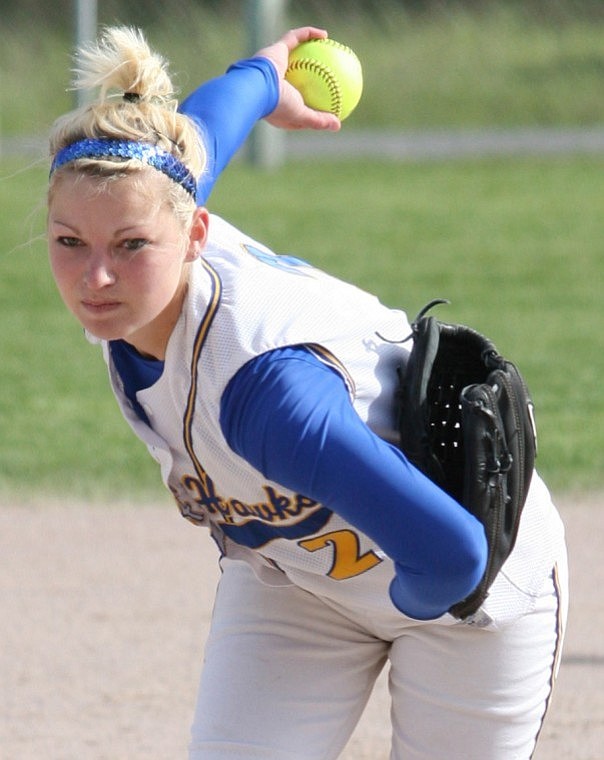 Kyla Molzhon leans in during her windup while pitching against Thompson Falls.