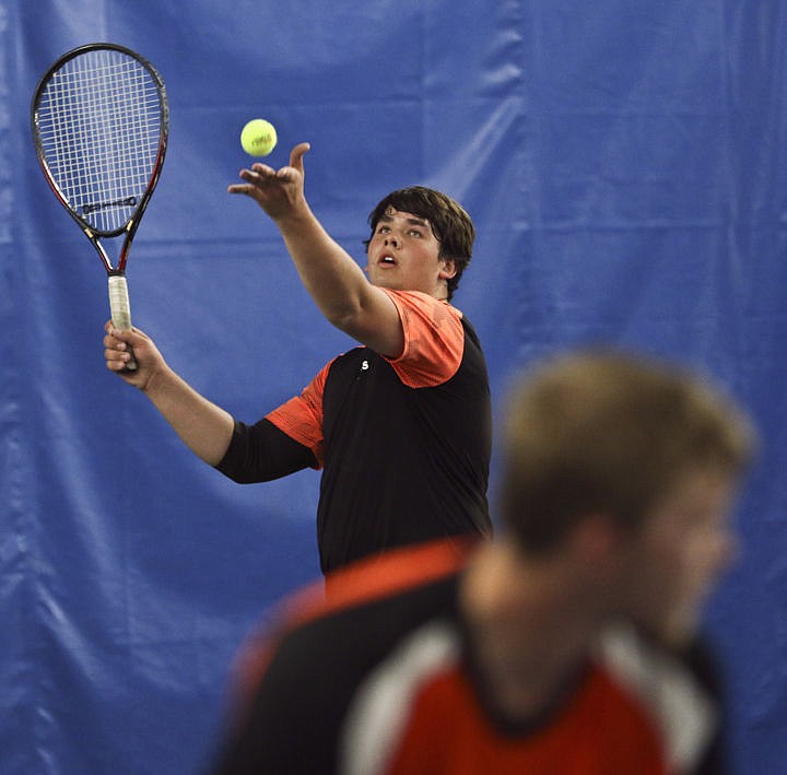 &lt;p&gt;Coleman Taylor serves during Ronan&#146;s doubles match at the state tournament on Friday in Missoula.&lt;/p&gt;