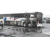 Greyhound bus catches fire