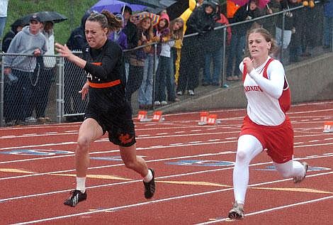 Photo by Trent Makela Noxon senior Kimmy Moore runs in the 100-meter dash at the Class C state championships. The 100 just one of five events Moore raced in. Moore finished in second in the 100-meter hurdles and fourth in the 300 hurdles.