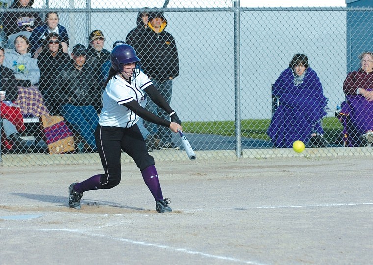 Sophomore Riley Kenney gets her bat on the ball during Polson's 7-3 win over Columbia Falls last Thursday.