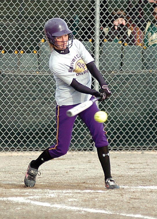 Sophomore Ashley Johnson hits the ball against Whitefish during an 11-1 Lady Pirate win last Thursday in Whitefish.