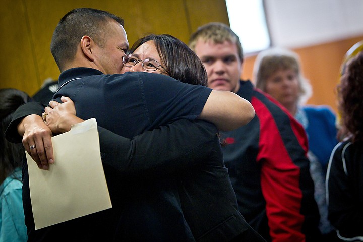 &lt;p&gt;Charlotte Nilson receives a hug from a family member after leaving the courtroom.&lt;/p&gt;