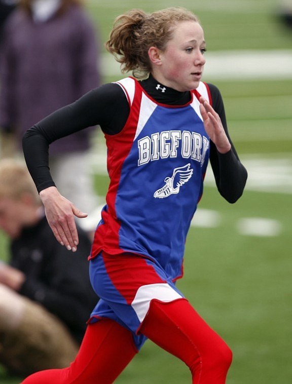 Bigfork's Kayla Carlson competes in the 1600-meter run at the MHSA State A-B Track and Field Meet in Laurel, Mont. Friday, May 28, 2010. Carlson won the event.