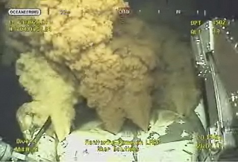 &lt;p&gt;An image made from a video released by British Petroleum shows drilling mud escaping from a broken pipe on the gushing oil well in the Gulf of Mexico on Saturday.&lt;/p&gt;