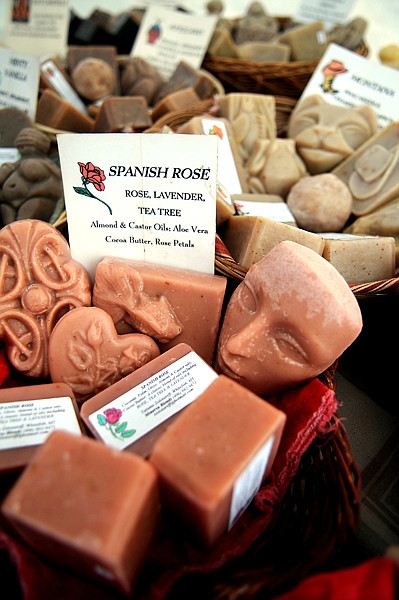 <p>Minerva Blends Handmade soaps by Tatiana Zolotareff are on display at the Kalispell Farmers Market on Saturday, May 26.</p>