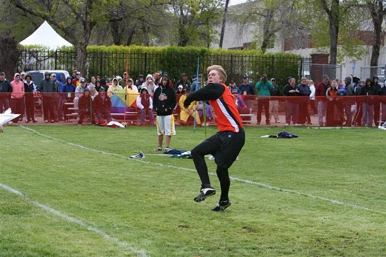 Pat Hodge photo for the Daily Inter Lake
FLATHEAD&#146;s KARL INGRAM competes in the javelin on Saturday at the Class AA state track meet in Great Falls. Ingram placed second.