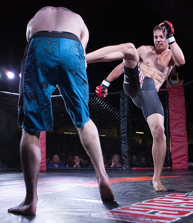 <p>Friday night during Kalispell Kombat mixed martial arts fights at Majestic Valley Arena. May 30, 2014 in Kalispell, Montana. (Patrick Cote/Daily Inter Lake)</p>