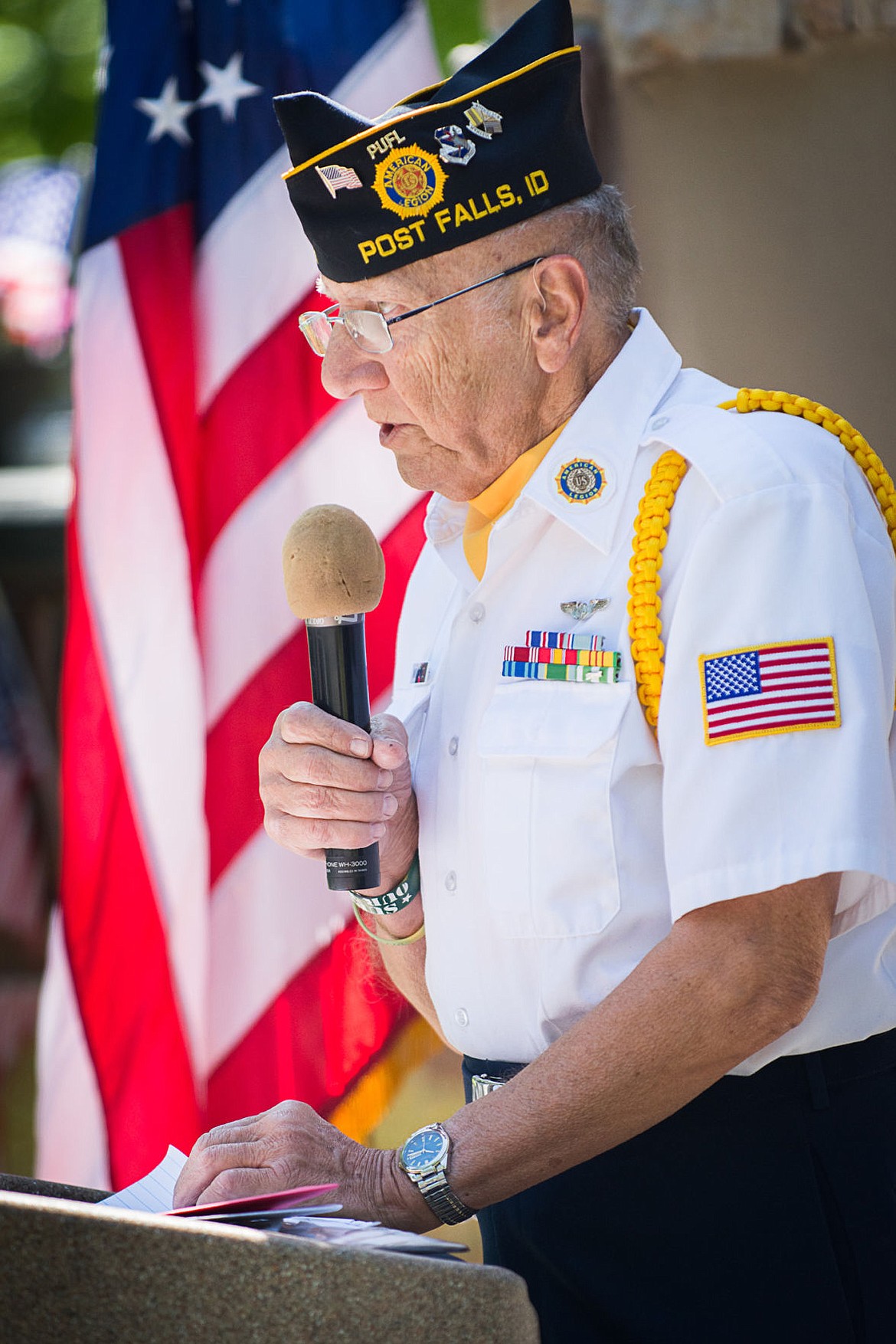 &lt;p&gt;Veteran of the Year Harold Markiewicz speaks during the Post Falls ceremony and dedicates his words to his friend Ervin Paszek. Paszek was killed Sept. 10, 1962, when he and others aboard a plane crashed into Mount Kit Carson near Spokane on their way to Fairchild Air Force Base. &quot;I miss him, I wish we&#146;d have been together longer, but he went his way and I went mine,&quot; said Markiewicz.&lt;/p&gt;