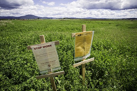 &lt;p&gt;Two notices declaring a cease and desist order for construction are posted on the site of a planned sports complex.&lt;/p&gt;