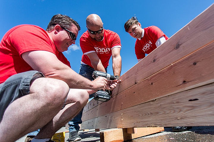 &lt;p&gt;Jeff Jillson, of Keller Williams, left, David Bardin, of Movement Mortgage, and Jonathan Ratautas, of Keller Williams, drill a two-by-four to a post for a new garden bed at Community Action Partnership in Coeur d'Alene.&lt;/p&gt;