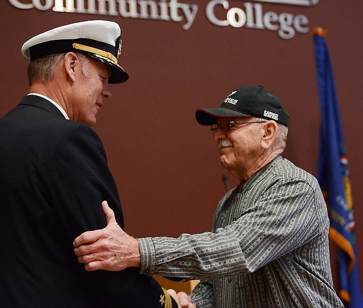 &lt;p&gt;&lt;strong&gt;U.S. Rep. Ryan&lt;/strong&gt; Zinke, R-Mont., shakes the hand of Daryl Russell of Whitefish after presenting him with a Vietnam War veteran pin on Thursday morning at Flathead Valley Community College. Russell reached the rank of lieutenant colonel in the U.S. Marine Corps. He was a Sikorsky CH-53 Sea Stallion helicopter pilot. Russell was one of around 200 Vietnam veterans who attended the pinning ceremony. An additional dozen pins were given to people on behalf of veterans who could not be there. Zinke previously held pinning ceremonies in Billings and Great Falls. More cites are being considered and will be announced later in June. (Brenda Ahearn/Daily Inter Lake)&lt;/p&gt;