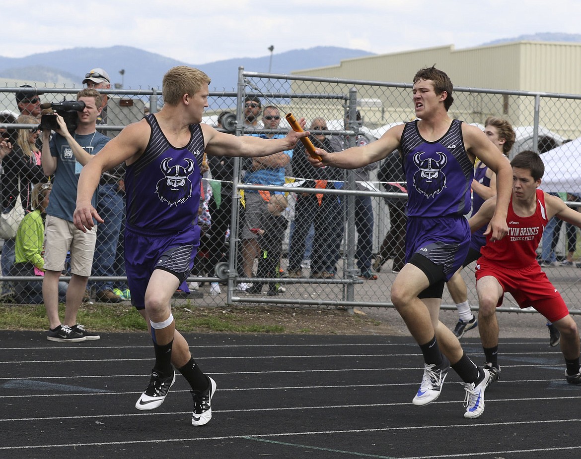 &lt;p&gt;Charlo&#146;s Landers Smith hands off to teammate Jared Doty in the finals of the 1600-meter relay on Saturday at the Class C state track and field championships in Missoula. Charlo took second in the event.&lt;/p&gt;&lt;p&gt;&lt;strong&gt;&#160;&lt;/strong&gt;&lt;/p&gt;