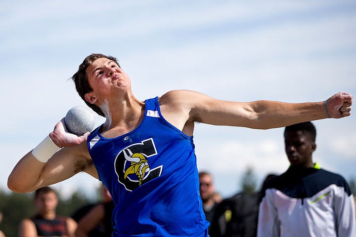 &lt;p&gt;Coeur d'ALene's Grady Leonard heaves a shot put on Thursday, May 12, 2016 at the 5A Region 1 track and field meet at Coeur d'Alene High School.&lt;/p&gt;