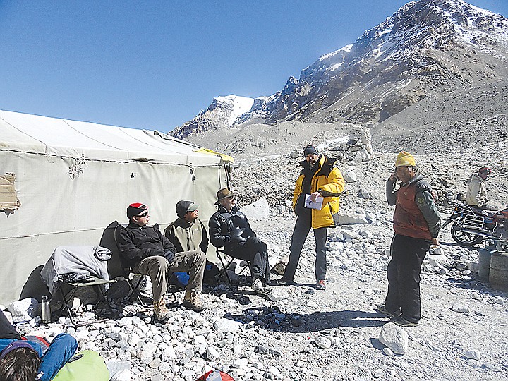 Members of Trudy Healy's team rest after coming down Mount Everest from 21,000 feet. Healy, who grew up in Warden, climbed Mount Everest in April.