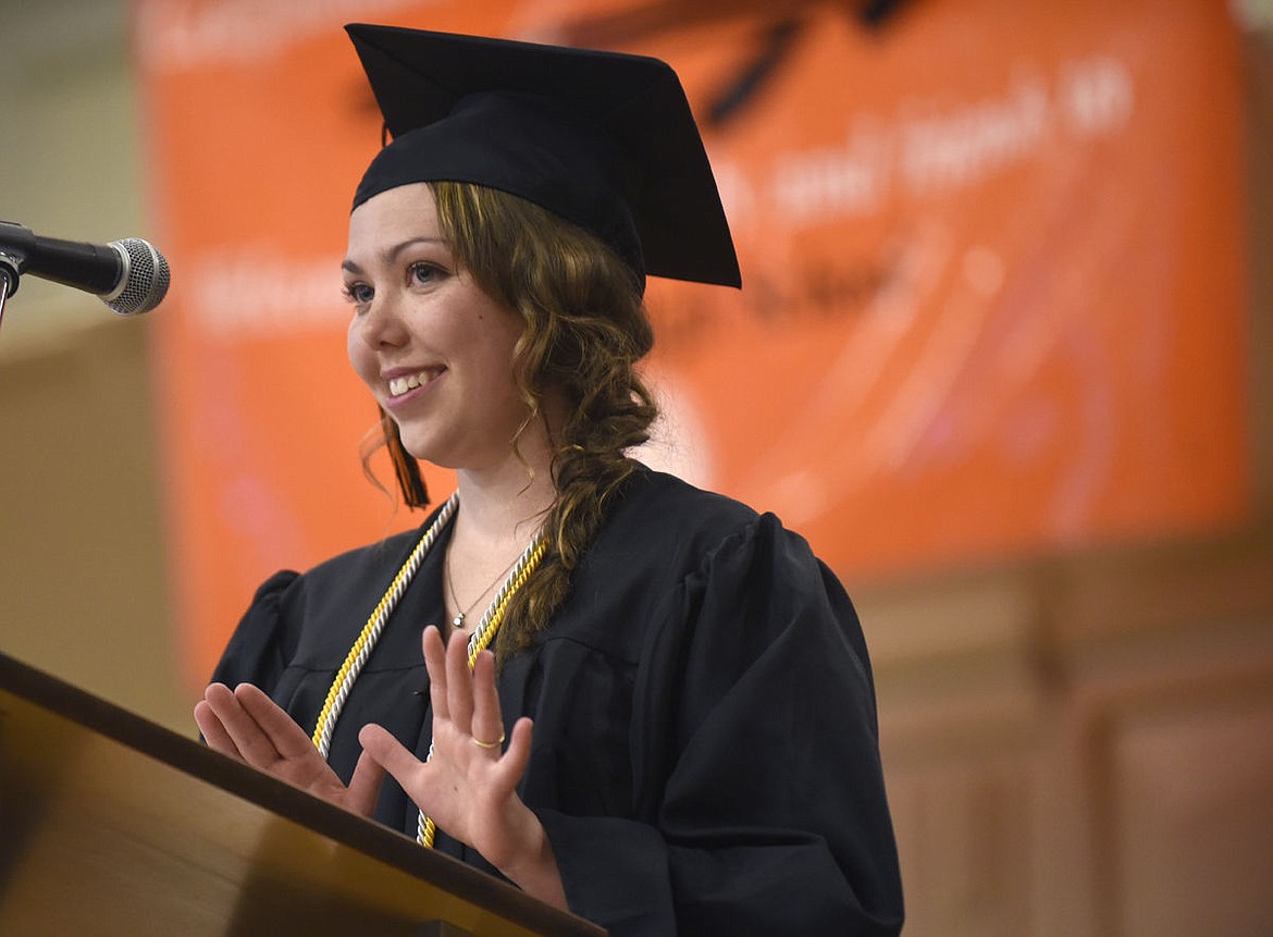 &lt;p&gt;&lt;strong&gt;Maija Hadwin&lt;/strong&gt; gives the keynote address during the 2016 Flathead High School Commencement Ceremony. (Aaric Bryan/Daily Inter Lake)&lt;/p&gt;