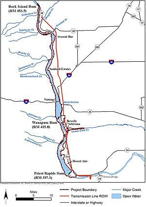 The Priest Rapids Project includes Wanapum and Priest Rapids Dams.