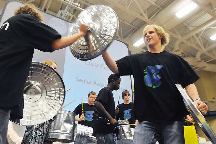 Members of the Glacier Senior Percussion Band perform toward the end of Saturday's ceremony.