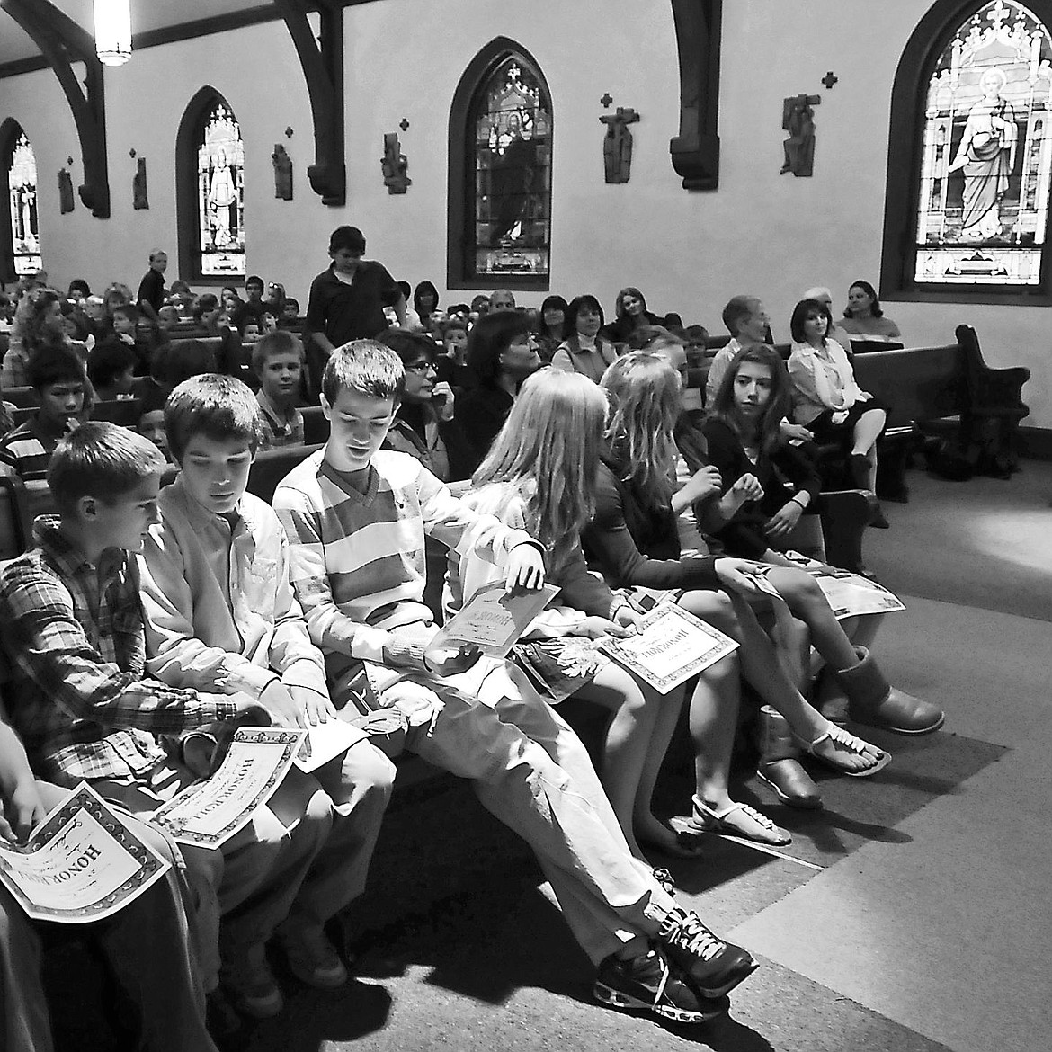 &lt;p&gt;&lt;strong&gt;In November 2010&lt;/strong&gt;, eighth-graders at St. Matthew's School admire their honor roll certificates after receiving them during Mass. All 13 students in the class made the honor roll. From left are Kody Butts, Wyatt Germann, Daniel Olszewski, Lara Andenoro, Jessica Simmons and Hannah Liss. (Nate Chute file photo/Daily Inter Lake)&lt;/p&gt;