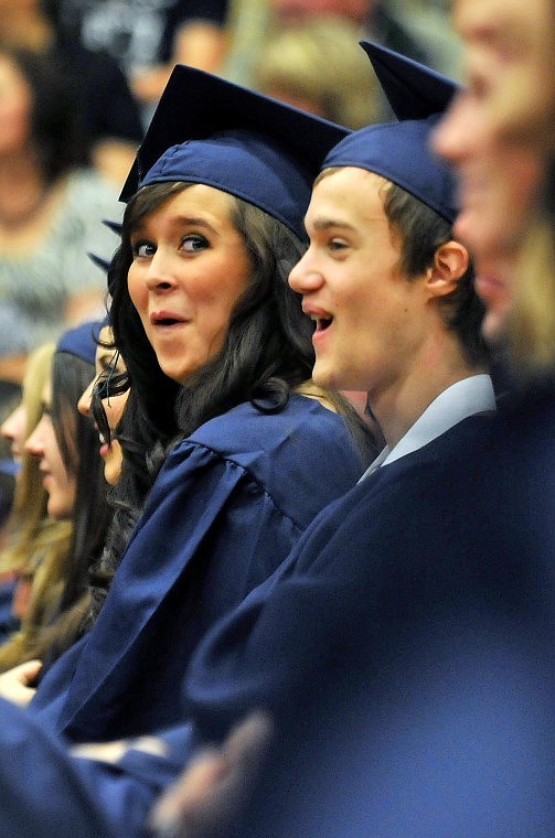 Samantha Barker is surprised by comments made during a student speakers speech.