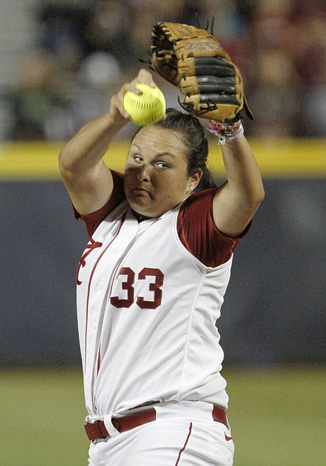 &lt;p&gt;Alabama's Jackie Traina pitches against Oklahoma during the first inning of the NCAA Women's College World Series softball final game in Oklahoma City, Wednesday, June 6, 2012. (AP Photo/Alonzo Adams)&lt;/p&gt;